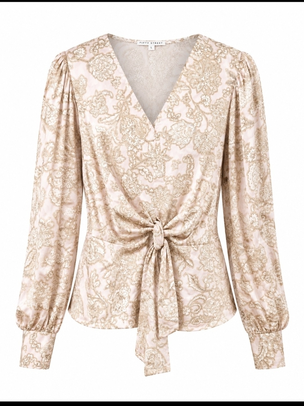 NWT Women's Size L Soft Blush Paisley Tie-Waist V-Neck Blouse